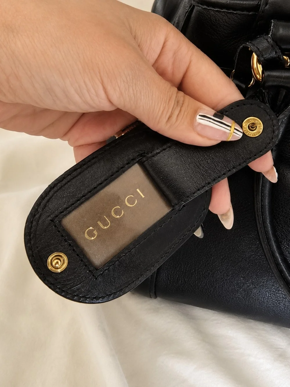 AUTHENTIC Gucci Black Leather Running Satchel with Gold Double G Buckle
